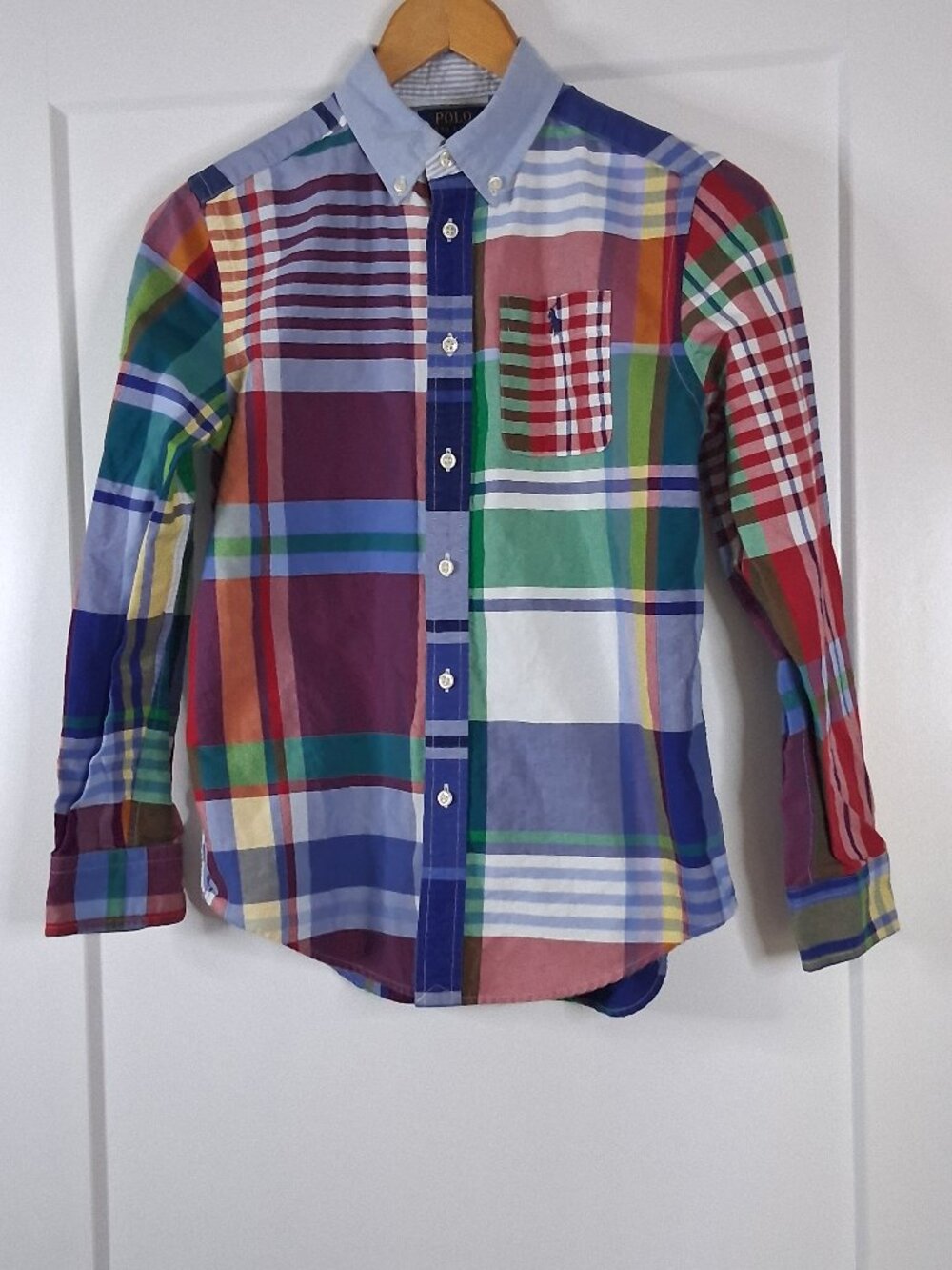 Polo Ralph Lauren Boys L 14-16 Patchwork Madras Fun Shirt Button Down